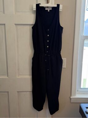GUESS Black Jumpsuit | Sleeveless Button Front | Cinched Waist | Chic Minimal